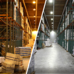 before and after warehouse LED lighting